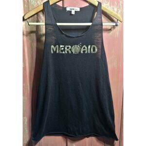 Miken Mermaid Cover Up Juniors Small Swim Tank Top Shirt Black Gold Foil Shells